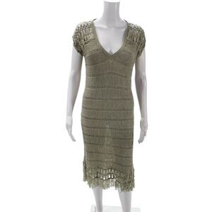 Jonathan Simkhai Womens Crocheted Sleeveless Fringe Detail Dress Green Size XS